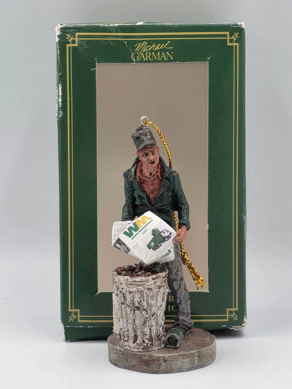 Michael Garman Street Scene Figurine Man Digging Trash Can WM Waste Paper 2007
